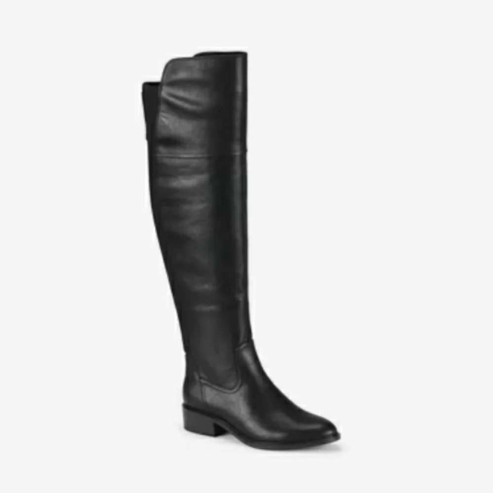 Baretraps Anika Black Leather Over The Knee Boots Stretch Back Panel 9.5M